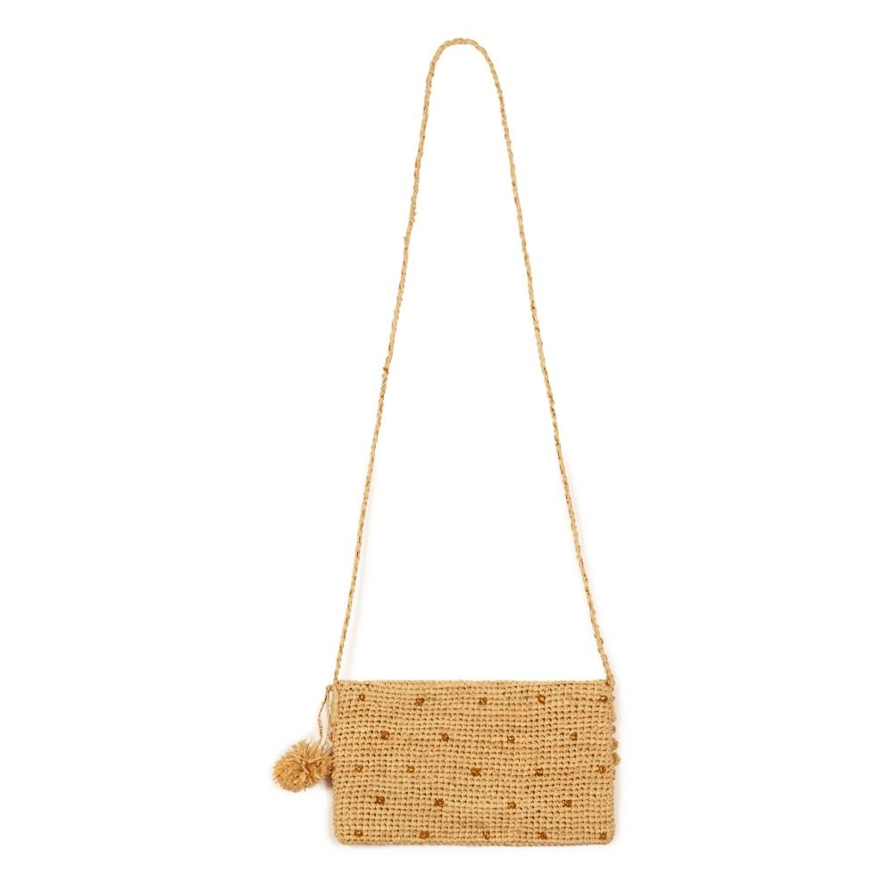 Crochet Straw Bag With Gold Plumetis Details Gold- Product image n°2