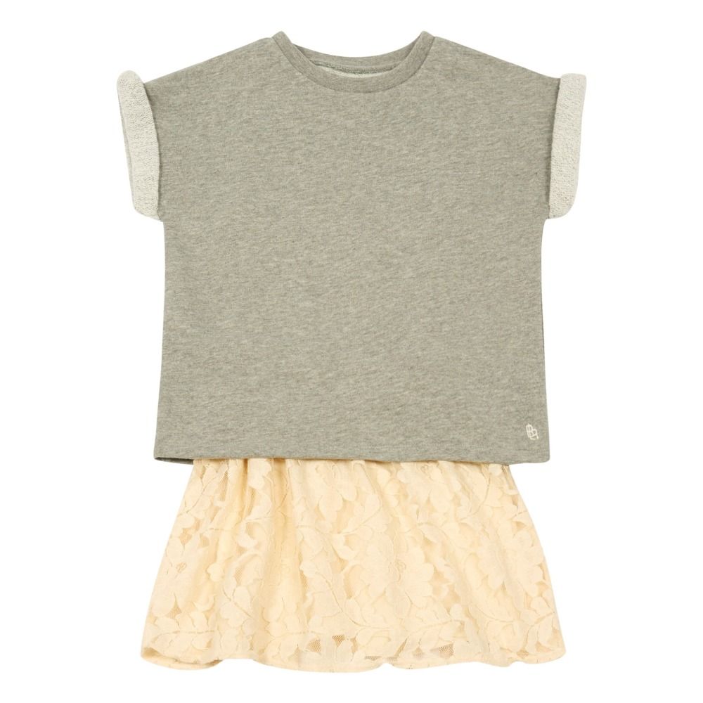 Bellerose - Robe Bi-matière Molleton Dentelle Fanila - Fille - Vanille