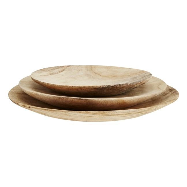 Round Wooden Plate - Set of 3