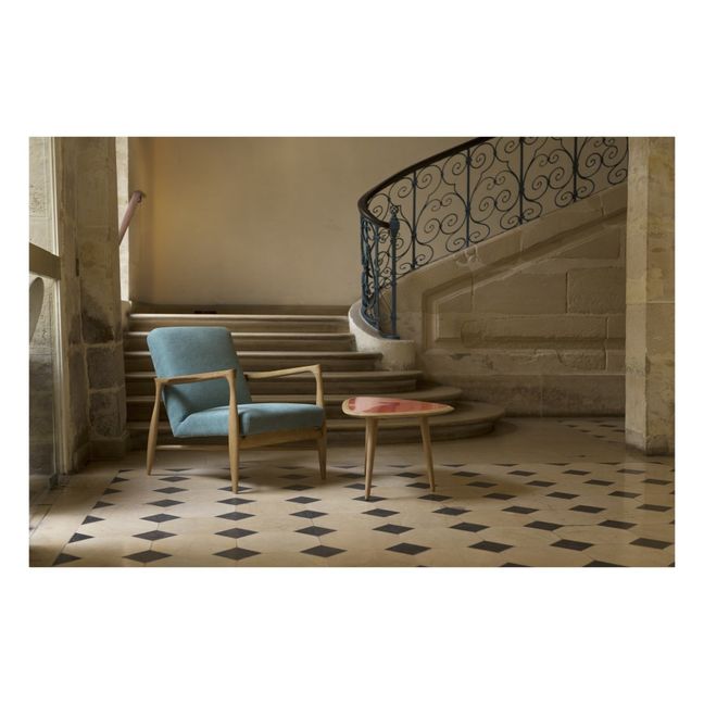 Fauteuil Floating, structure chêne, velours | Bleu canard