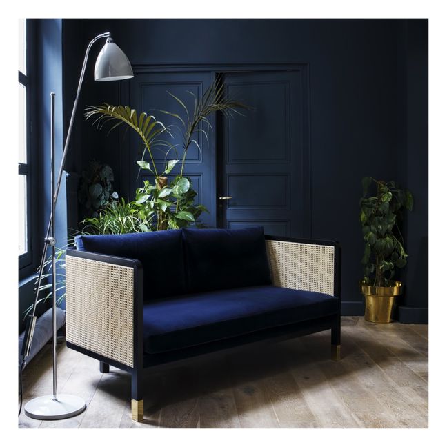 Cannage Velvet Two-Seater Sofa Navy blue
