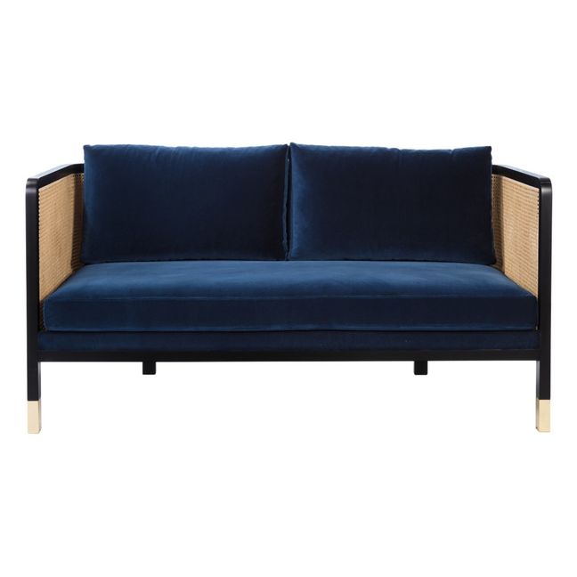 Cannage Velvet Two-Seater Sofa Navy blue