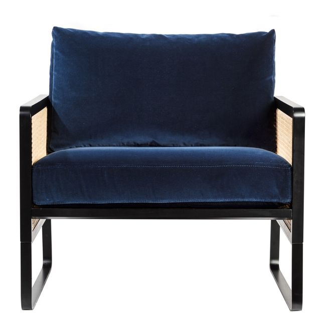 Caned Armchair - Velvet Navy blue