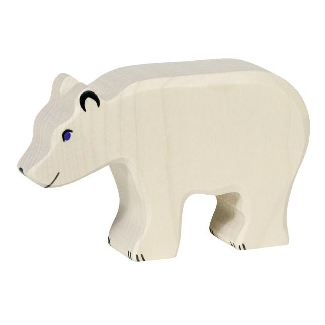 Holztiger - Figurine en bois ours polaire mangeant - Blanc