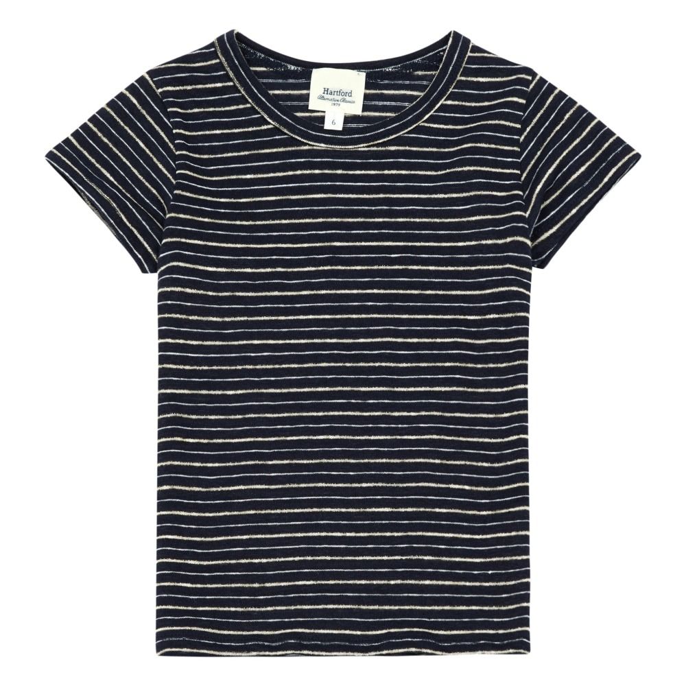 Hartford - T-Shirt Lin Rayures Lurex Trésor - Fille - Bleu marine