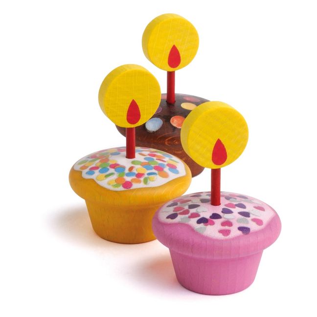 Wooden Muffins With Candles - Set of 9