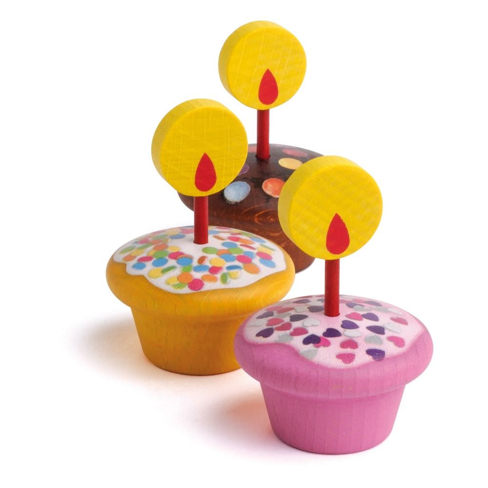 Erzi - Muffins en bois avec bougies - Set de 9 - Multicolore