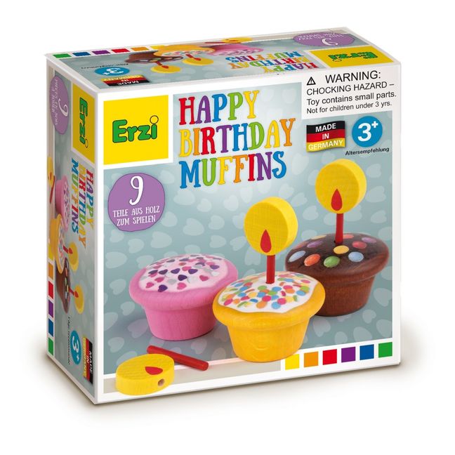 Wooden Toy Muffins with Candles - Set of 3