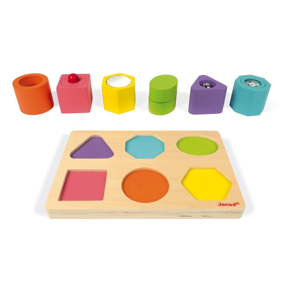 Janod - Puzzle 6 cubes sensoriels en bois - Multicolore