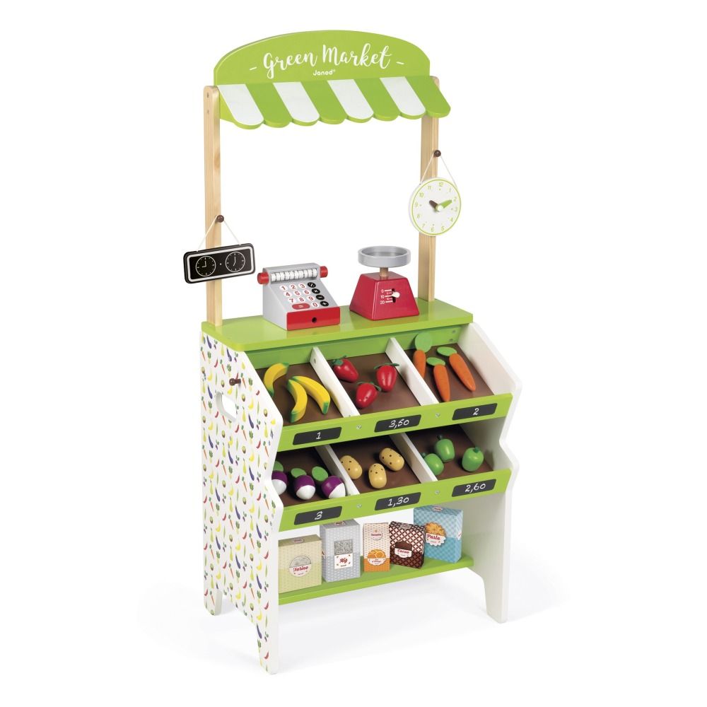 Janod - Epicerie Green Market en bois avec 32 accessoires - Multicolore
