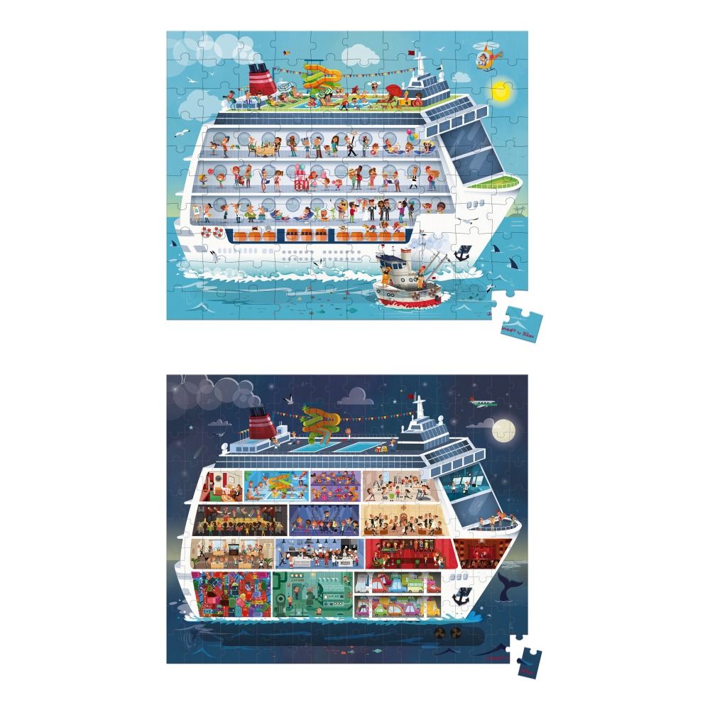 Janod - Puzzle bateau de croisière - Set de 2 puzzles 100 et 200 pièces - Multicolore