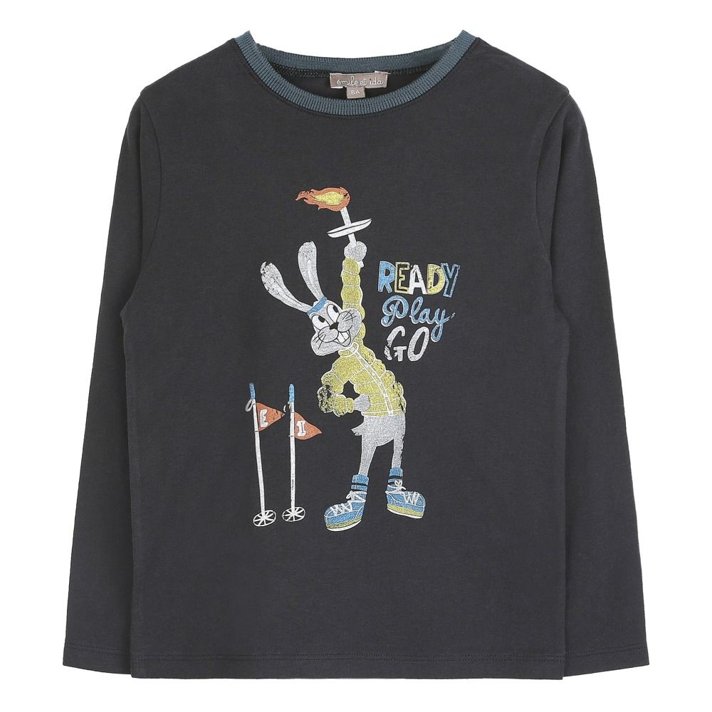 Emile et Ida - T-Shirt Lapin - Fille - Gris charbon