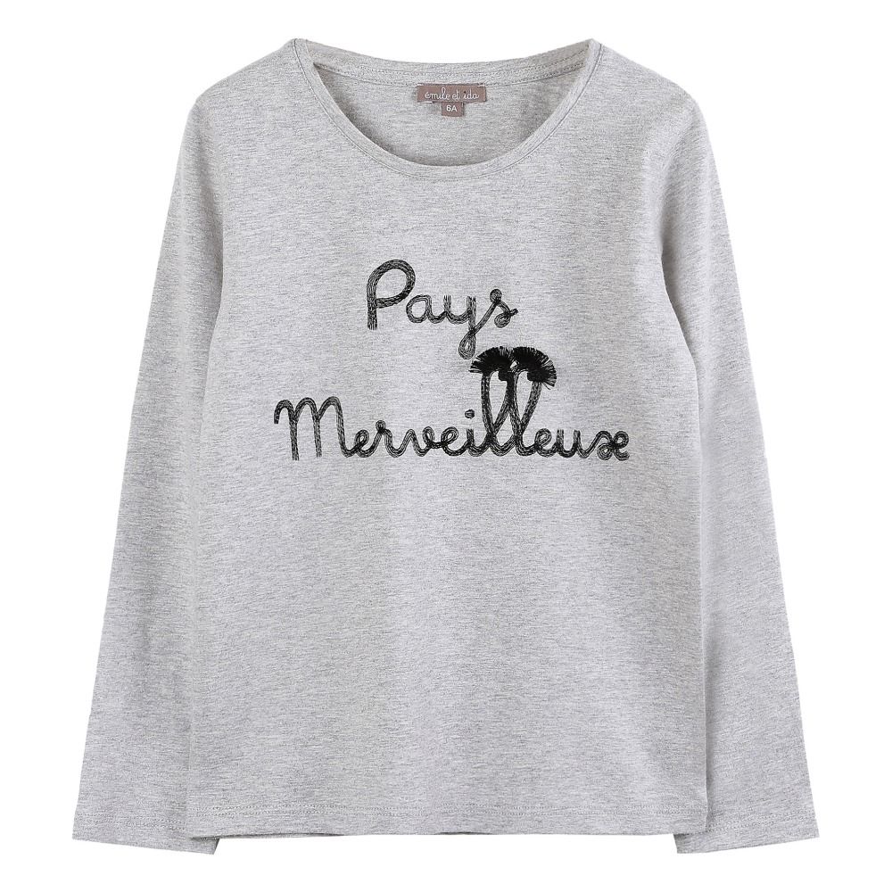 Emile et Ida - T-Shirt 'Pays Merveilleux' - Fille - Gris chiné