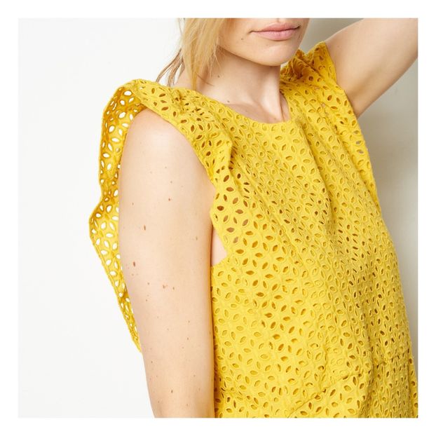 yellow broderie anglaise dress