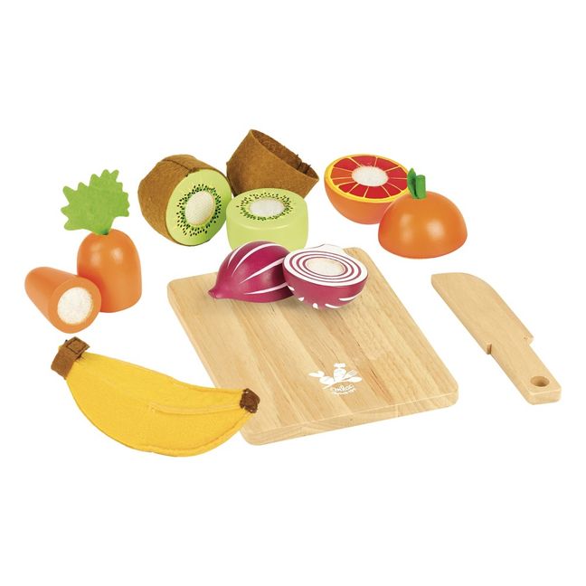 Frutas y verduras troceadas de madera - Set de 7