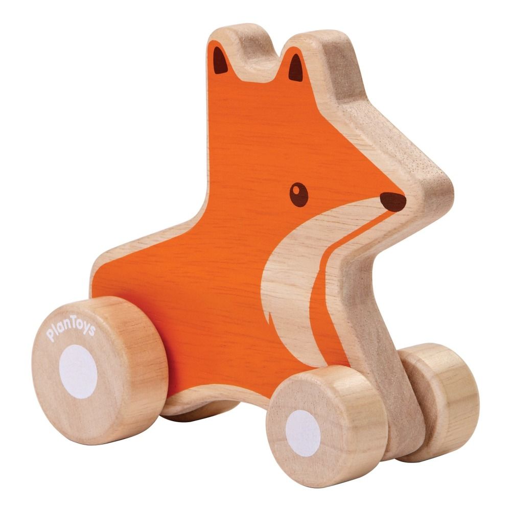 Plan Toys - Renard en bois à roulettes - Orange