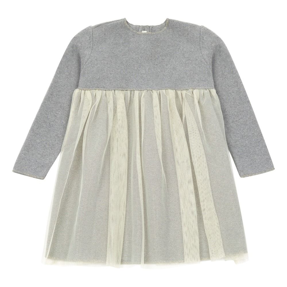 Zhoe & Tobiah - Robe Maille et Tulle Lurex - Fille - Gris chiné clair