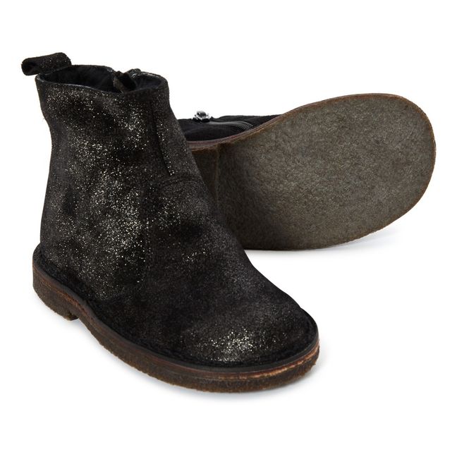 Boots Zippées Fourrées Pailletées Noir