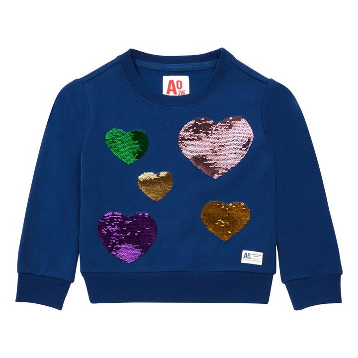 Hearts Sequined Sweatshirt Blue AO76 Fashion Teen , Children