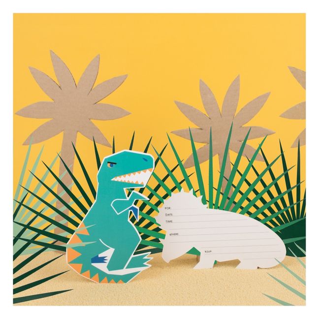 Einladungskarten mit Briefumschlag  un Stickers Dinosaurier 8er-Set Grün