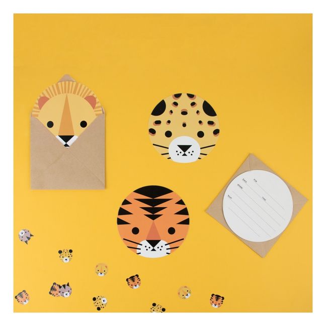 Cartons d'invitations, enveloppes et stickers mini félins - Lot de 8