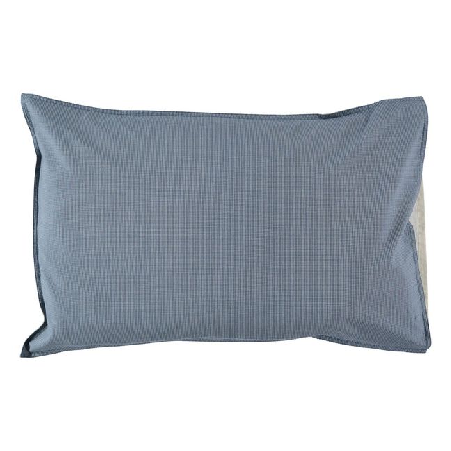 Funda de almohada de pequeños cuadros de algodón | Azul