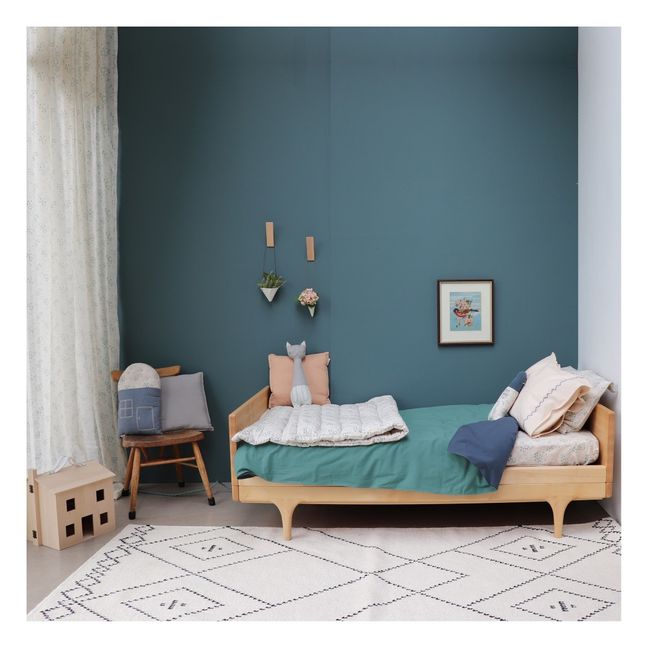 Coperta trapuntata in cotone ricamata a mano  | Blu