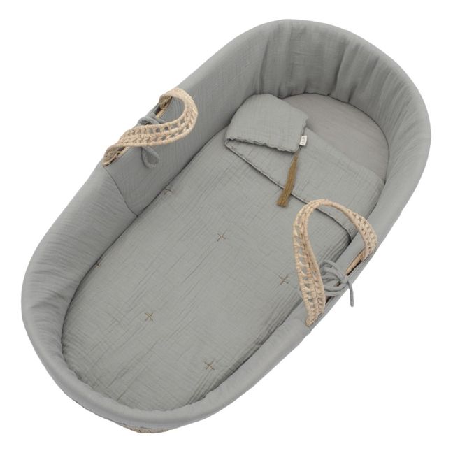 Organic cotton Bedding Set for Moses Basket Silver Grey S019