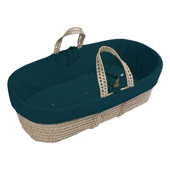 Parure pour couffin en gaze de coton bio | Teal Blue S022
