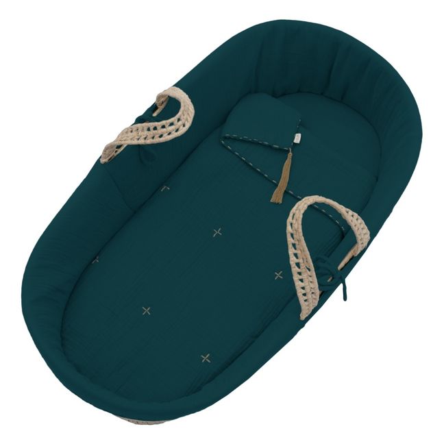 Parure pour couffin en gaze de coton bio | Teal Blue S022