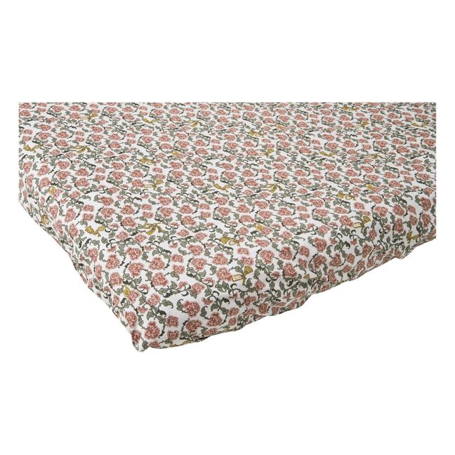 Floral Vine cotton percale fitted sheet | Pink