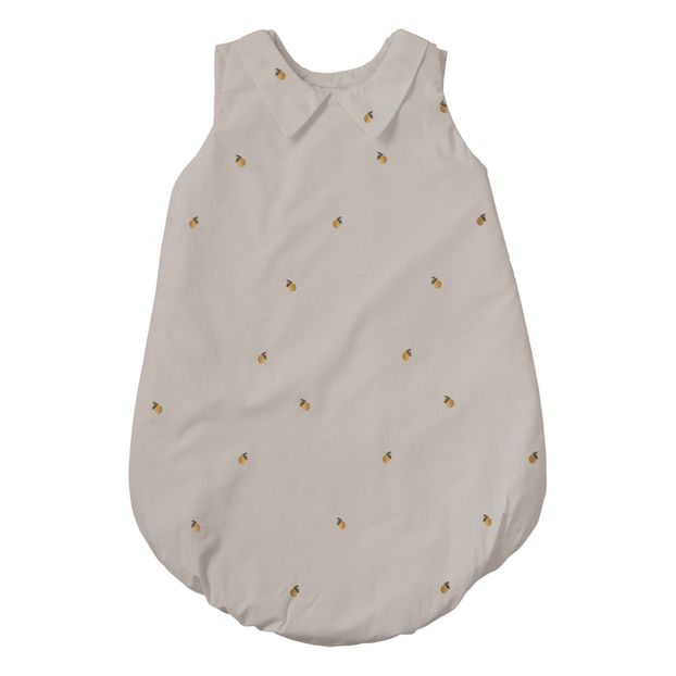 Lemon Embroidered Cotton Baby Sleeping Bag Light Grey