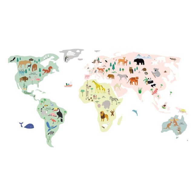 World Aniamls Map Wall Stickers