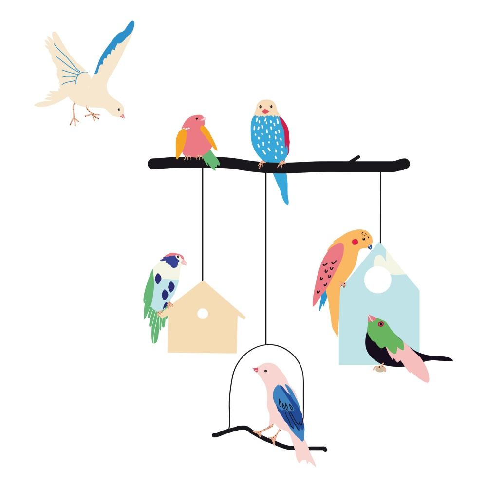 MIMI'lou - Stickers Oiseaux et leurs cages - Multicolore