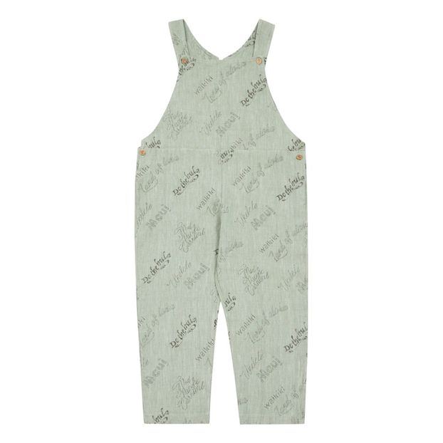 green linen dungarees