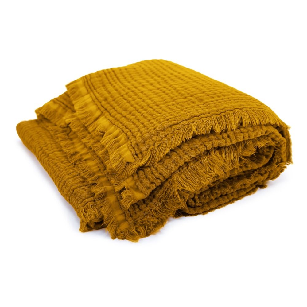 Blanket in doubled cotton gauze Mustard Autumn Design Adult