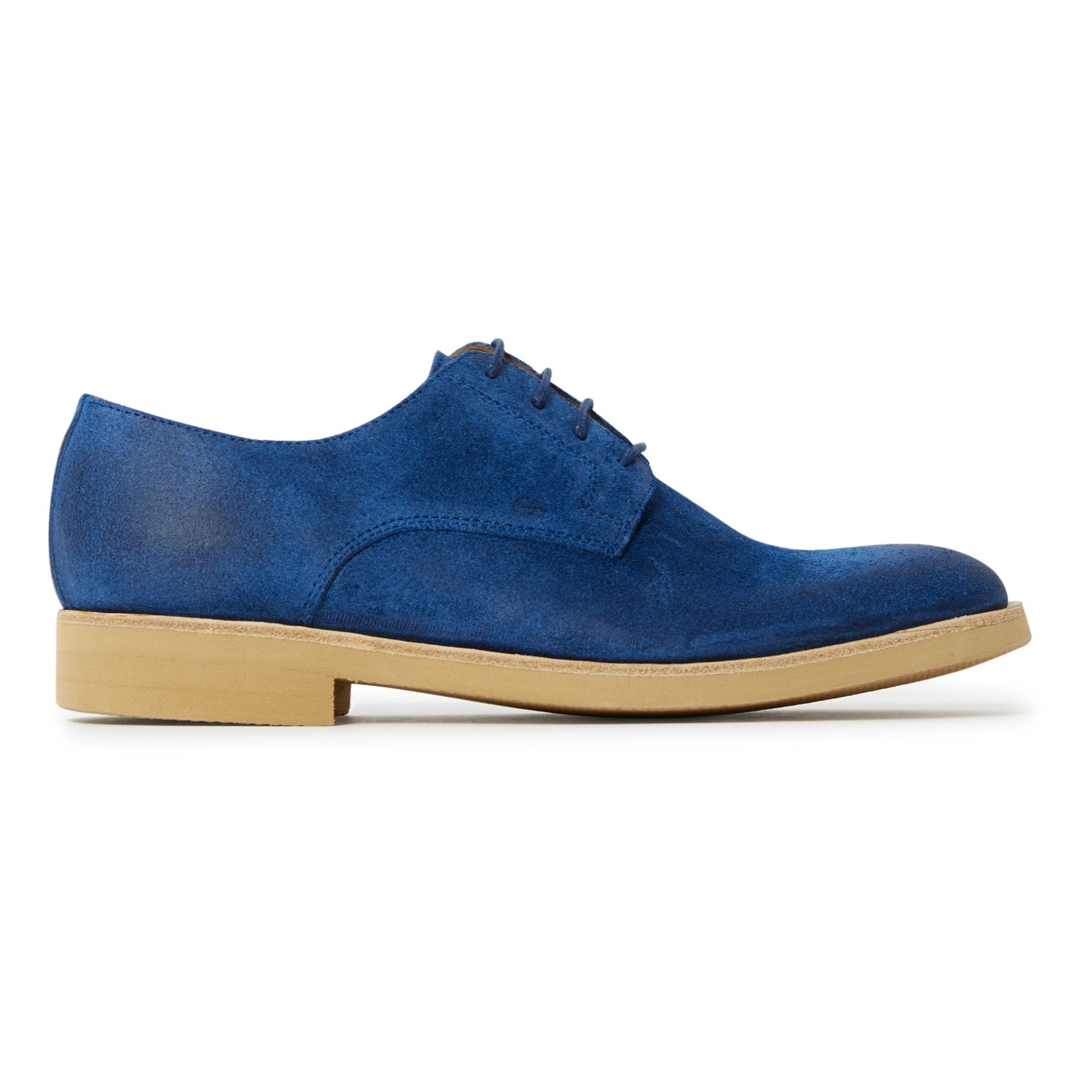 blue suede derby shoes