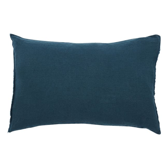 Washed linen cushion Faded Blue