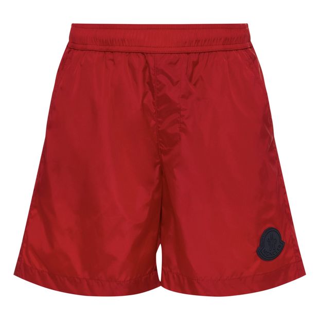 red moncler swim shorts