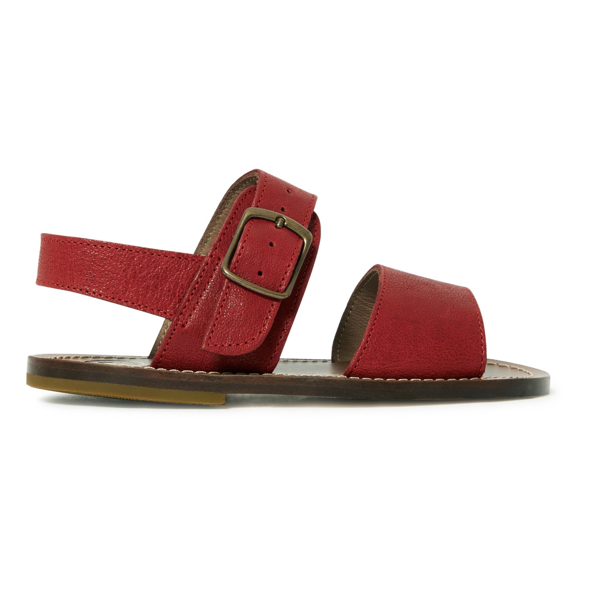 red buckle sandals
