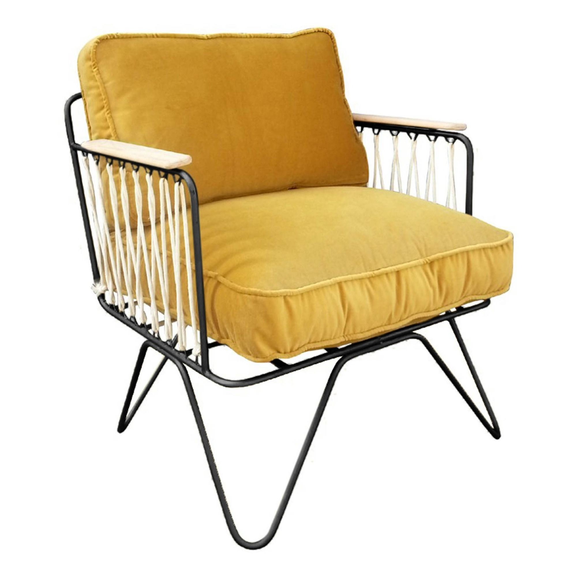 Honoré - Fauteuil Croisette noir epoxy, velours - Jaune