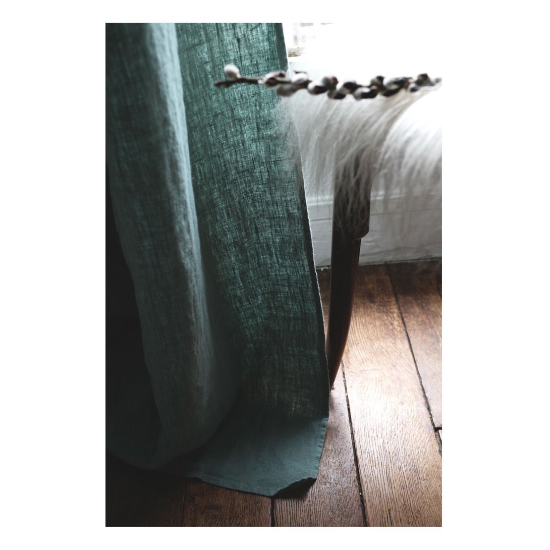 Washed linen rod pocket or clip ring curtains Vine Leaf Green- Product image n°1