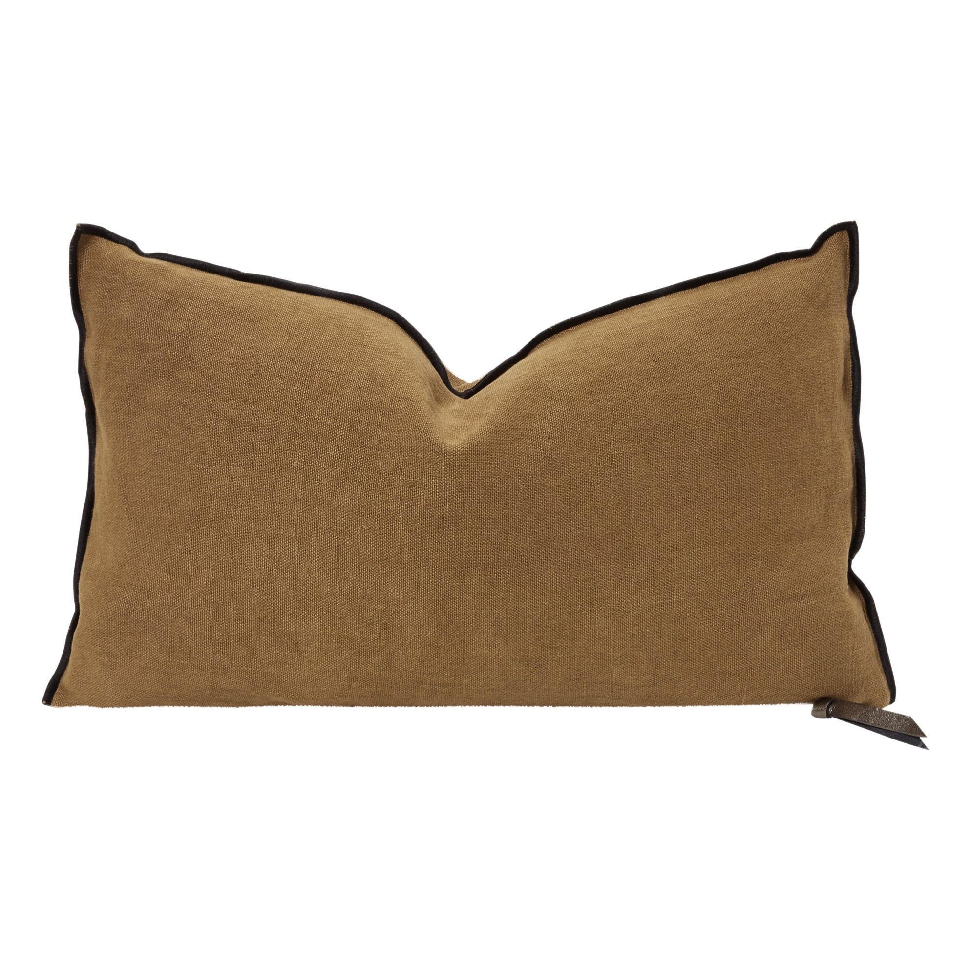 Maison de vacances - Coussin Vice Versa Black Line en lin stone washed - Havane