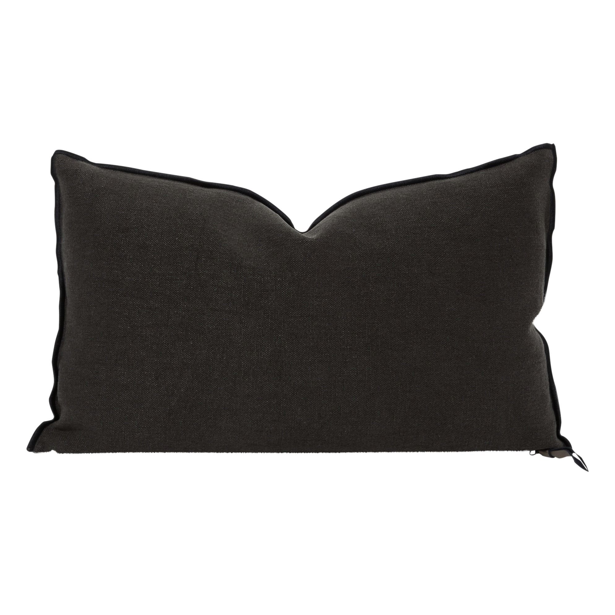 Maison de vacances - Coussin Vice Versa Black Line en lin stone washed - Asphalte