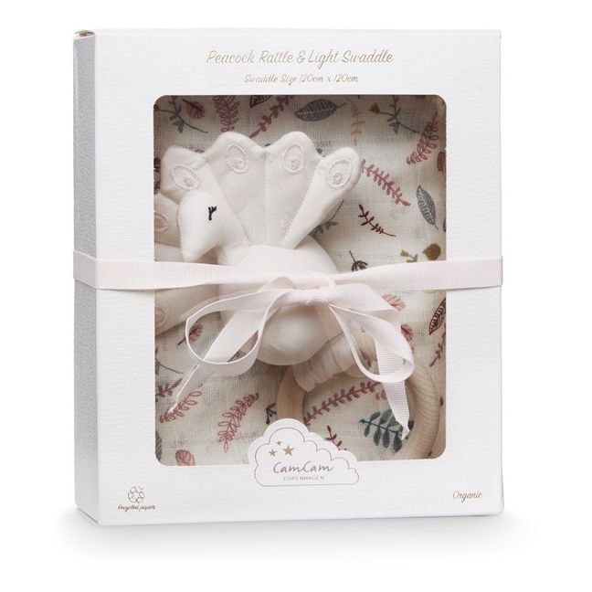 Gift set - swaddle and rattle in organic cotton