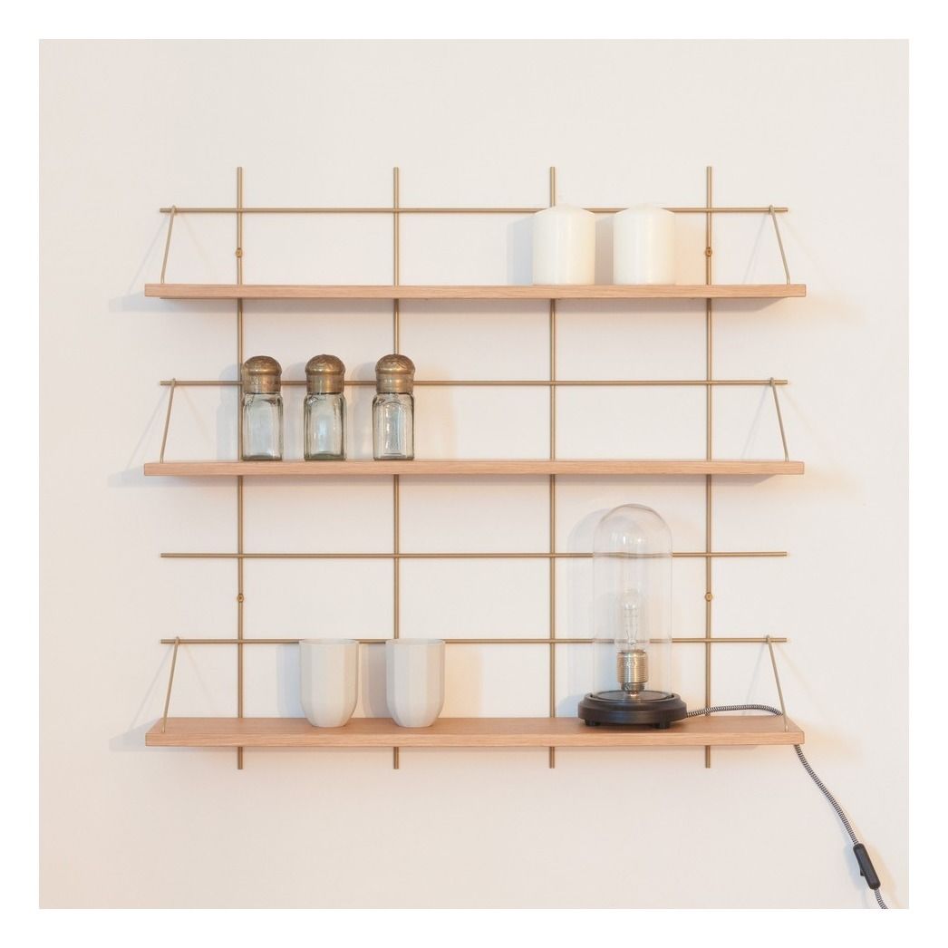 Gassien - Etagère 8 Khadija base laiton - Chêne
