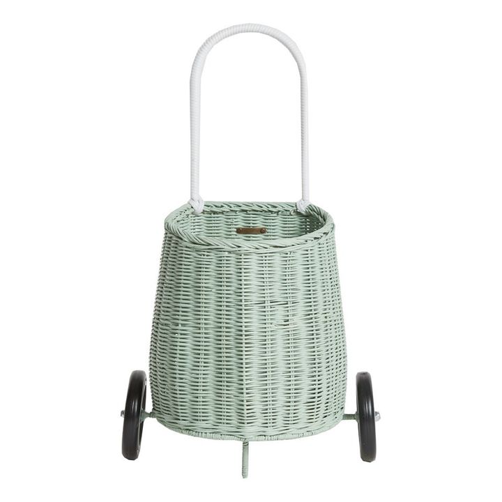 Olli Ella - Cestino rattan con ruote Luggy - Verde menta