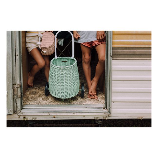Luggy Wheeled Rattan Basket | Mint Green
