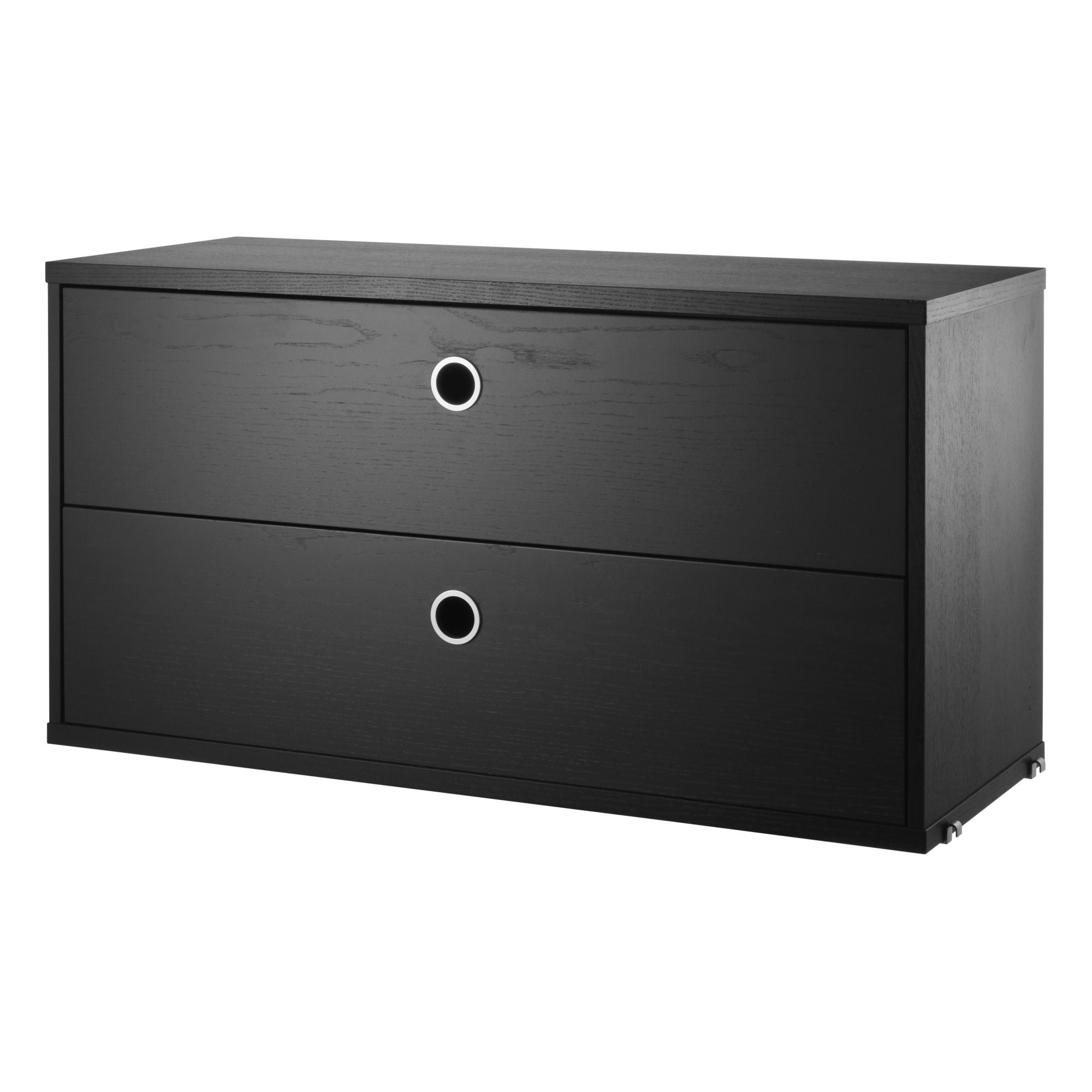 String Furniture - Coffre 2 tiroirs en frêne teinté 78x30 cm - Noir