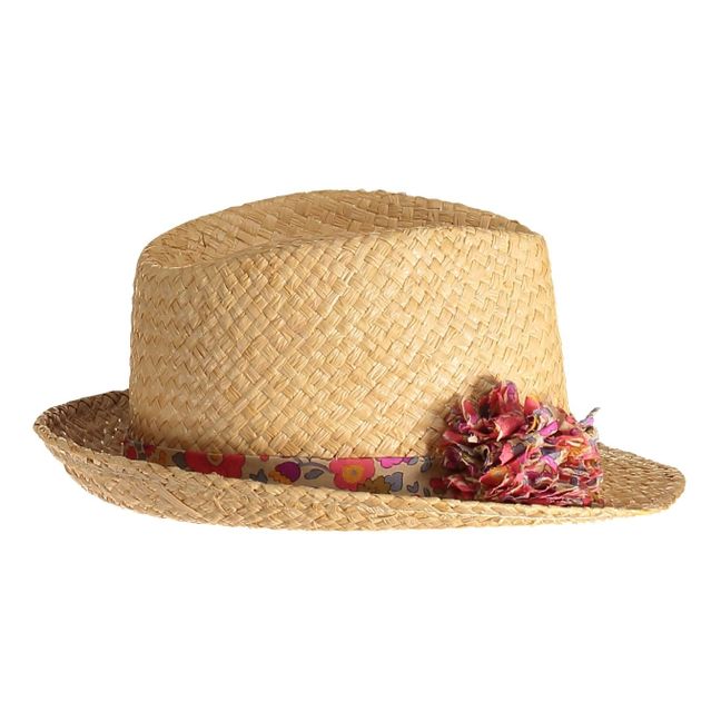 Straw hat with pom-pom